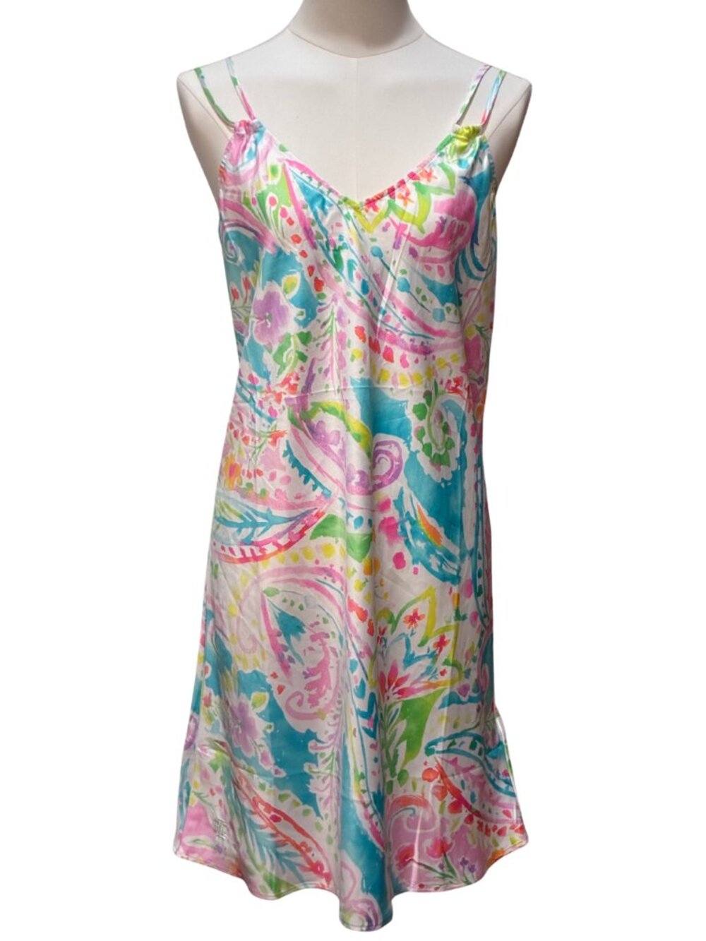 NWT Lauren Ralph Lauren Floral Paisley Watercolor Coquette Satin Chemis Dress S